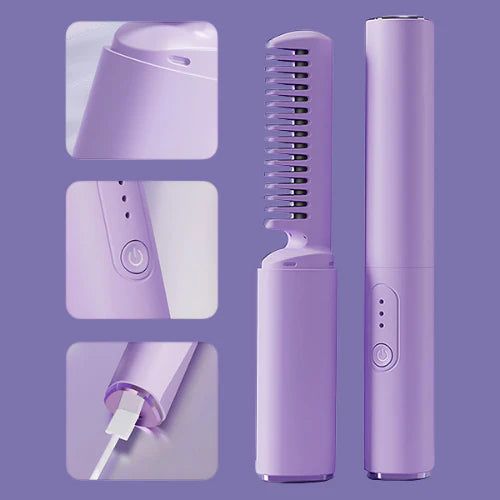 Meneflix Portable Mini Hair Straightener Cordless Rechargeable Mini Adjustable Hair Straightener Hot Comb